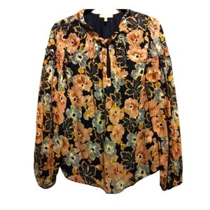 Rebecca Taylor NWOT Feminine Peasant Boho Floral W/ Neck Ruffle Blouse Size 4